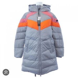 Diesel Gray Puffer Coat with Orange and Pink Accents